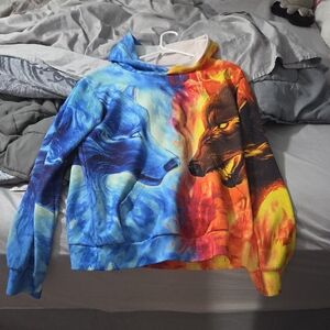 Blue and Orange Wolf Graphic Hoodie
